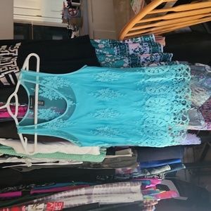Blue lace and crochet tank top